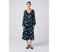 Ghost Polka Dot V-Neck Midi Wrap Dress Navy Mix