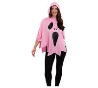 Ghost Poncho Screamer Pink Face Ladies Girls Halloween Fancy Dress Cape