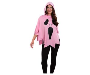 Ghost Poncho Screamer Pink Face Ladies Girls Halloween Fancy Dress Cape