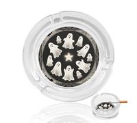 Ghost Print Ashtray Portable 3.3in, Round Crystal Glass Ashtray with 3 Cigarette Holders & Anti-Slip Base, Decorative Ash Trays for Desk, Car, Office, Home