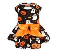 Ghost Print Dog Halloween Dress, Cute Bowtie Puppy Costume for Holiday Parties, Festive Pet Apparel with playful Design