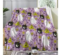 Ghost Print Soft Cozy Throw Blanket - Spooky Style Lightweight and Fluffy Blankets for Kids - 220x240cm Black Cat Fleece Throw for Bed, Sofa, Chair A218