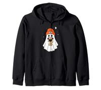 Ghost Pug Animal Lover Halloween Beenie Hat Mom Dad Kids Zip Hoodie