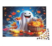 Ghost & Pumpkin Bucket 1000 Piece Jigsaw Puzzle Happy Halloween Ghost Relaxing Stress Relief Recycled Cardboard for Adults & Kids 38x26cm/1000pcs