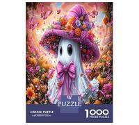 Ghost Pumpkin Flower 1000 Piece Jigsaw Puzzle Set Spooky Halloween Vibe Classic Jigsaw Puzzle Recycled Cardboard Adult Educational Challenge Fun Present Home Activity Great Gift Idea 70x50cm/1000pcs