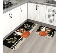 Ghost Pumpkin Kitchen Mats for Floor, Autumn Floral Vintage Soft Mats, Cushioned Comfort Washable Non Slip Decor Rugs for Kitchen Sinks Laundryroom Bathroom 2PCS