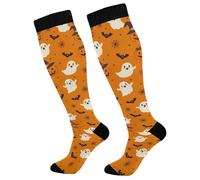 Ghost Pumpkin Pattern Compression Socks 50Cm Cushion Flight Socks Non-Slip Compression Stockings For Varicose Veins Pregnancy Aching Legs Post-Surgery