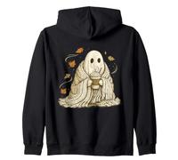 Ghost Pumpkin Spice Latte Vintage Cozy Fall Graphic Zip Hoodie
