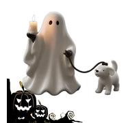 Ghost & Pup Candle Holder | Whimsical Halloween Figurine, Resin Cute White Ghosts Dog Figurines, Halloween Ghost Walking Dog Statue, for Bookshelf, Mantel, Entryway Table, Kitchen Counter (5.71in)