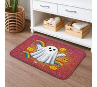 Ghost Rainbow Quick Dry Bath Mat, Colorful Cartoon Absorbent Non Slip Shower Mat, Halloween Memory Foam Washable Bath Rugs for Bathroom Decorative 16x24 Inch