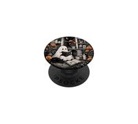 Ghost Reader Book Lover Black Cat Cozy Library Moon PopSockets Adhesive PopGrip