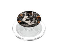 Ghost Reader Book Lover Black Cat Cozy Library Moon PopSockets PopGrip for MagSafe