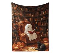 Ghost Reader Throw Blanket, Soft Flannel Blanket Halloween Room Decor for Bookworm Bookish Boo Basket, 60"x50"