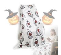Ghost Reading Blanket, 2025 Upgrade Halloween Ghost Reading A Book Throw Blanket 50 x 60 Inch Lightweight Cozy Soft Knitted All Season Couch Bed Reading Corner (A)