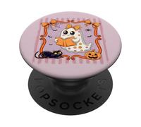 Ghost Reading Book Boo Halloween Coquette Pink Bow Ghost Cat PopSockets Adhesive PopGrip