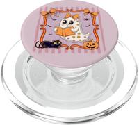 Ghost Reading Book Boo Halloween Coquette Pink Bow Ghost Cat PopSockets PopGrip for MagSafe