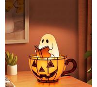 Ghost Reading Book Lamp, Cute Ghost Pumpkin Reading Lamp, Adorable Ghost Reading Night Light Halloween Decor for Bedroom Home Library Read Club Kids Room Store Book Lover Gifts