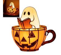 Ghost Reading Book Lamp,Cute Ghost Reader in Pumpkin Cup LED Light,Halloween Ghost Night Light,Bookish Aesthetic Lamp for Mantel Table Decor,Gifts for Readers & Book Lover