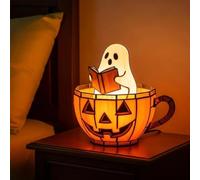 Ghost Reading Book Lamp,Cute Ghost Reader in Pumpkin Cup LED Light,Halloween Ghost Night Light,Bookish Aesthetic Lamp for Mantel Table Decor,Gifts for Readers & Book Lover