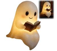 Ghost Reading Book Lamp, Cute Ghost Reader LED Light, Halloween Light Up Ghosts Statue, 3D LED Nightlight Halloween, for Party Bedroom Shelf Table Centerpiece