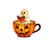 Ghost Reading Book Lamp,Ghost Reader in Pumpkin Cup LED Light,Handmade Halloween Ghosts Reading Night Light,Spooky Reader Night Lights for Book Lover,Bookish Aesthetic Lamp for Mantel Table Decor