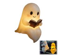 Ghost Reading Book Lamp, Halloween Decor Night Light, LED Halloween Ghost Night Light, Cute Little Ghost Lamp, Halloween Decor for Bedroom Study Room Reading Corner, Light Up Figurine Lamp