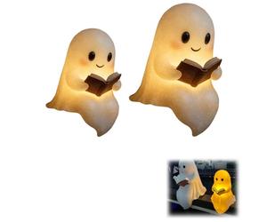 Ghost Reading Book Lamp, Halloween Decor Night Light, LED Halloween Ghost Night Light, Cute Little Ghost Lamp, Halloween Decor for Bedroom Study Room Reading Corner, Light Up Figurine Lamp
