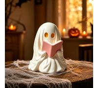 Ghost Reading Book Lamp, Halloween Desk Night Light for Bookshelf, 3D LED Night Lamp, Resin Ghosts Statue for Reading Nooks, Shelves, Tables, Parties and Office Room Gift (Pink)
