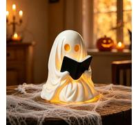 Ghost Reading Book Lamp, Halloween Desk Night Light for Bookshelf, 3D LED Night Lamp, Resin Ghosts Statue for Reading Nooks, Shelves, Tables, Parties and Office Room Gift (Brown)