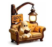 Ghost Reading Book Lamp, Resin Halloween Spooky Night Light Decor | Cute Ghost Reading Lantern, Battery Powered Resin Figurine, Soft Glow Spooky Decor for Halloween Indoor Display