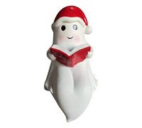 Ghost Reading Book Lamp with Christmas Hat, Little Ghost Lamp with Book, 3D Xmas Ghost Night Light, Light Up Ghost Statue Night Light House Mantel Decor for Bedroom, Party (White, 1pcs)