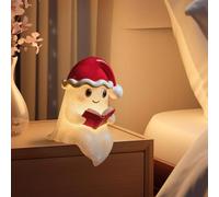 Ghost Reading Book Lamp with Christmas Hat, Little Ghost Lamp with Book, 3D Xmas Ghost Night Light, Light Up Ghost Statue Night Light House Mantel Decor for Bedroom, Party (B)