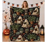 Ghost Reading Books Botanical Pattern Halloween Throw Blanket 50x60 Inch