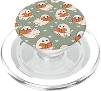 Ghost Reading Books Cute Retro Groovy Spooky Reader PopSockets PopGrip for MagSafe