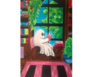 Ghost reading cute and spooky 80 page lined notebook