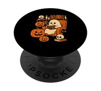 Ghost Reading in Haunted Library Books Lovers Halloween PopSockets Adhesive PopGrip