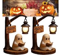 Ghost Reading Lantern, 3D Halloween Cute Ghost Reading Lantern with Warm Glow Ghost Figurine, Spooky Halloween Decor for Bedroom Living Room Office, Fun Indoor Ornament & Gift Idea (2pcs)