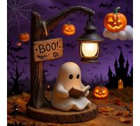 Ghost Reading Lantern, 3D Halloween Cute Ghost Reading Lantern with Warm Glow Ghost Figurine, Spooky Halloween Decor for Bedroom Living Room Office, Fun Indoor Ornament & Gift Idea (1pc)