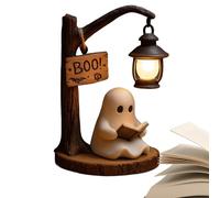 Ghost Reading Lantern - Resin | 3D Adorable Ghost Reading Book | Aesthetic Halloween GhostT Night Light | Spooky Decorative Table Lamp for Haunted House Party Living Room Bedroom and Holiday Season
