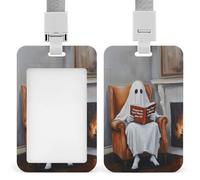 Ghost Reading The Book ID Badge Holder Retractable Clip Card Holder Card Protector Name Badge Name Tag for Work Office Doctor Nurse