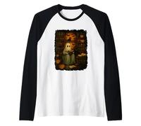 Ghost Reading with Cats in Haunted Library Raglan Baseball Tee