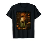 Ghost Reading with Cats in Haunted Library T-Shirt