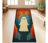 Ghost Runner Rug, Halloween Autumn Trees Leaves Halloween Orange Low Pile Aesthetic Rectangle Home Floor Carpet for Kitchen Entryway Bedside Doorway Hallway Decor 2x5 Ft