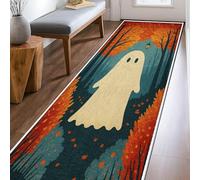 Ghost Runner Rug, Halloween Autumn Trees Leaves Halloween Orange Non-Slip Carpets Fade Resistant Home Aesthetic for Kitchen Laundry Room Doorway Entryway Decor 2x8 Ft