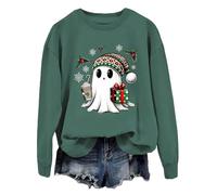 Ghost Santa Christmas Sweatshirt Cute Santa Ghost Drinking Coffee Christmas Sweatshirts for Women