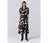 Ghost Satin Floral Tie Neck Midi Tea Dress Navy Mix