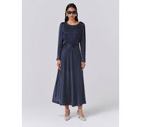 Ghost Satin Polka Dot Belted Midi Waisted Dress Navy Mix