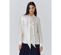 Ghost Satin Tie Neck Button Through Blouson Sleeve Blouse Ivory