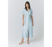 Ghost Satin V-Neck Button Through Midaxi Tea Dress Light Blue