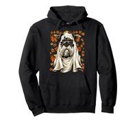 Ghost Schnauzer with Fall Leaves Spooky Autumn Dog Halloween Pullover Hoodie
